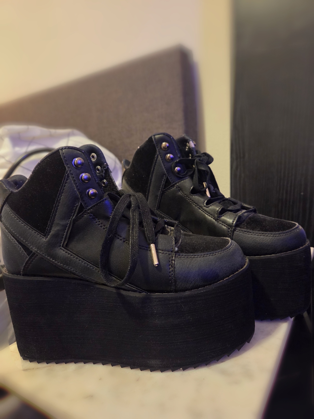 Black Platform Lace-Up Women's Shoes - High-Top Style